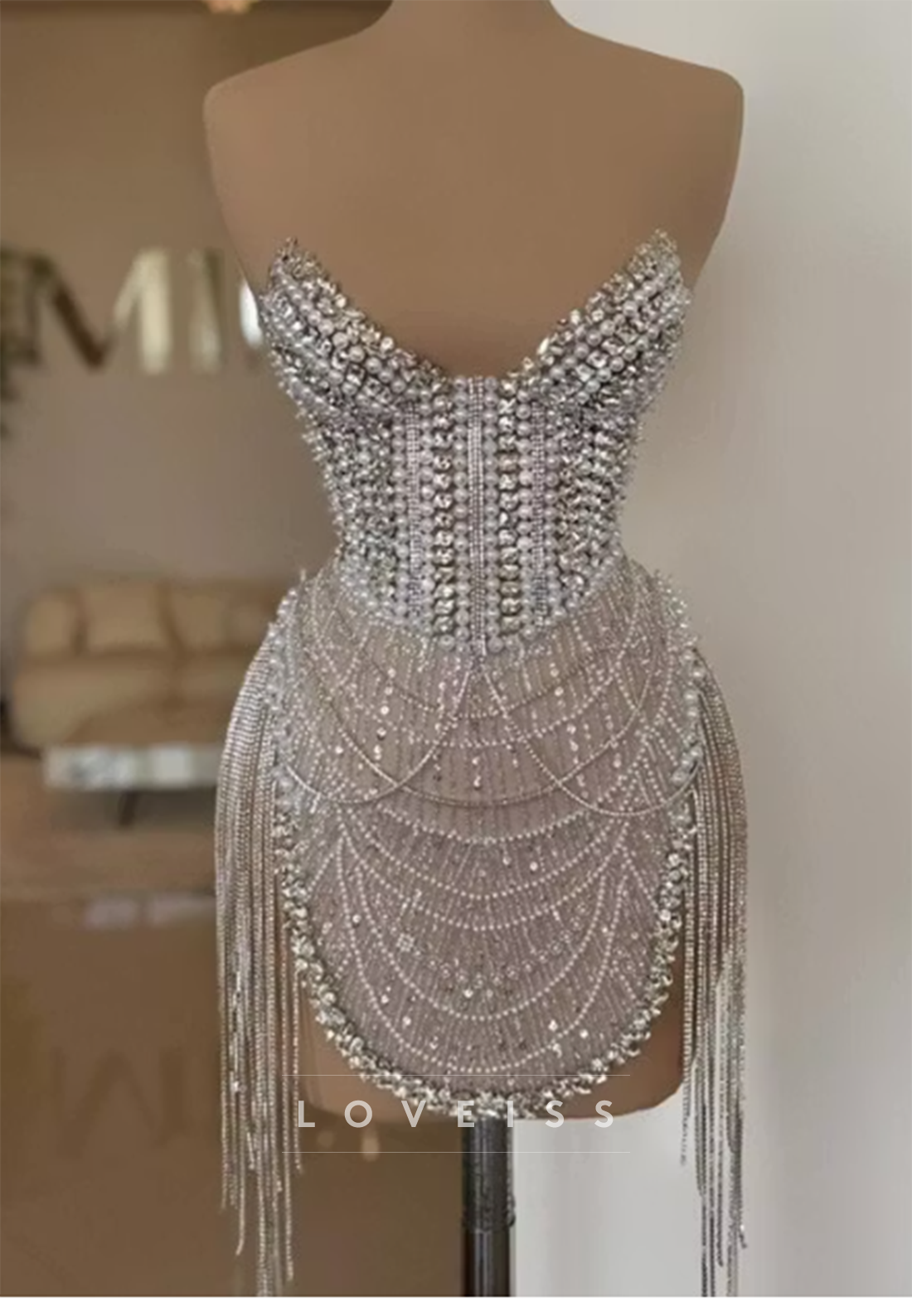 Pearl and Crystal Embellished Corset Mini Dress