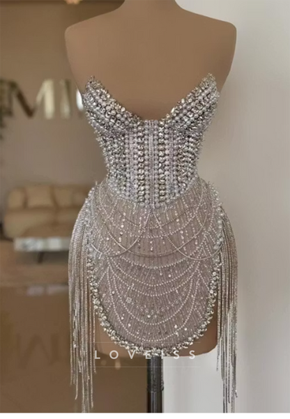 Pearl and Crystal Embellished Corset Mini Dress