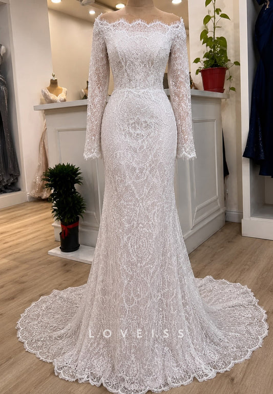 Off-Shoulder Long Sleeve Lace Mermaid Wedding Gown