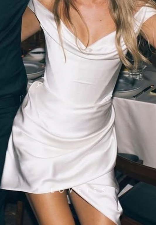 Off-The-Shoulder Cowl Neck Satin Mini Dress