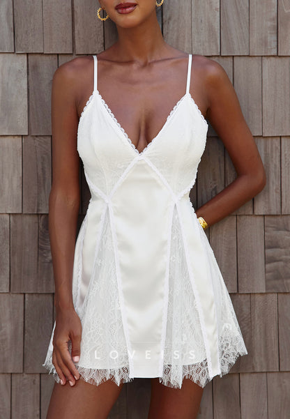 Satin & Lace V-Neck Babydoll Dress with Eyelash Hem