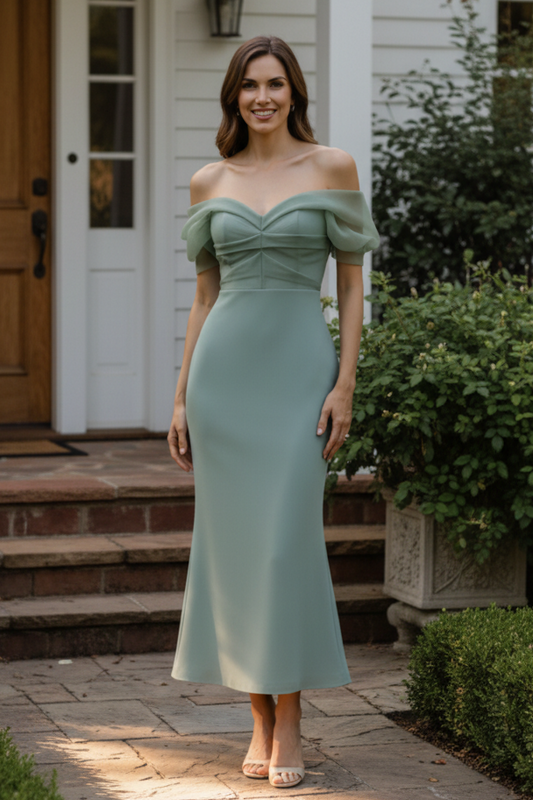 Off-the-Shoulder Ruched Bodice Evening Gown