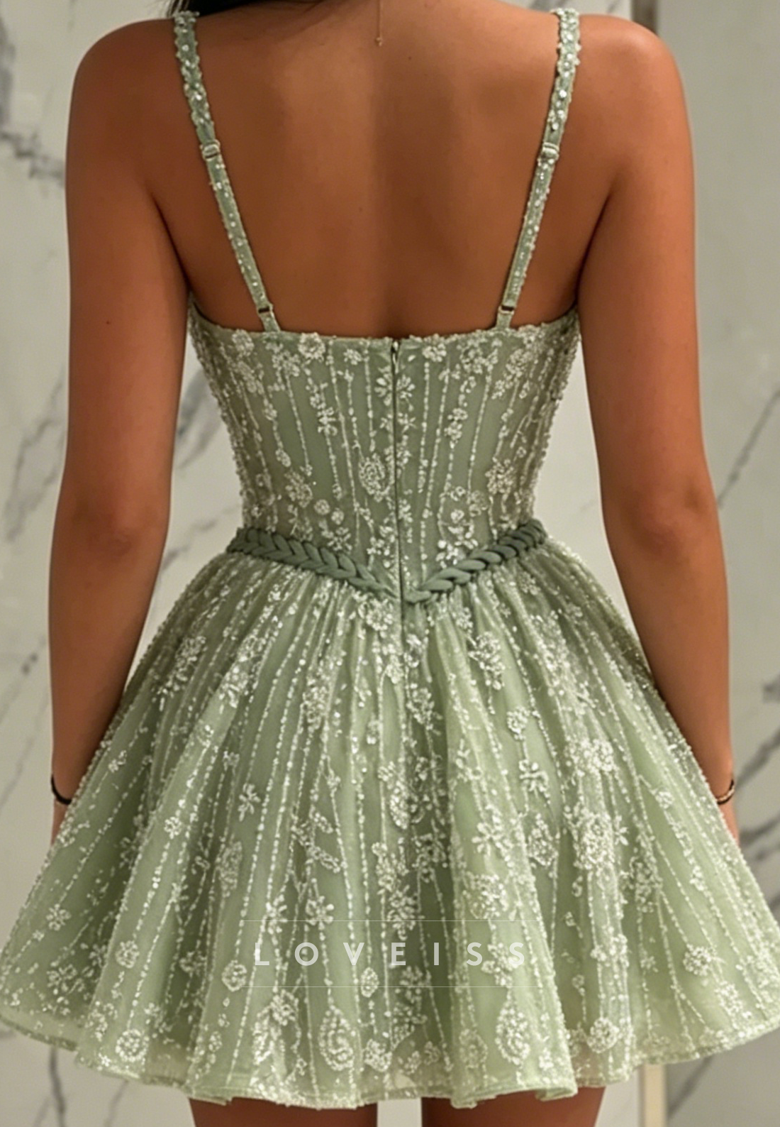 Beaded Embroidery Sweetheart A-Line Mini Dress
