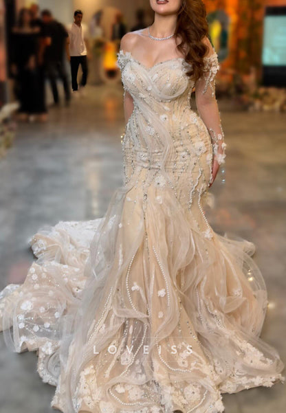 Beaded Pearl Mermaid Bridal Gown with 3D Florals