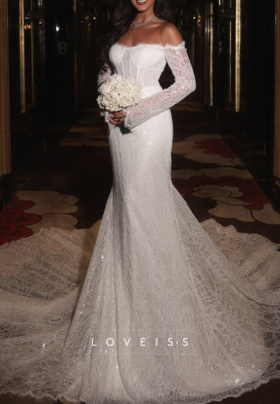 Off-the-Shoulder Long Sleeve Lace Mermaid Wedding Dress