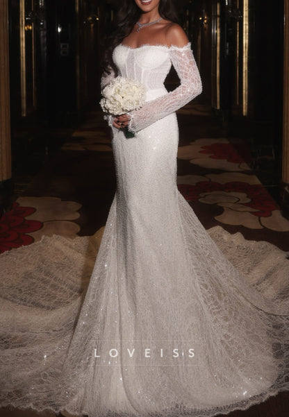 Off-the-Shoulder Long Sleeve Lace Mermaid Wedding Dress