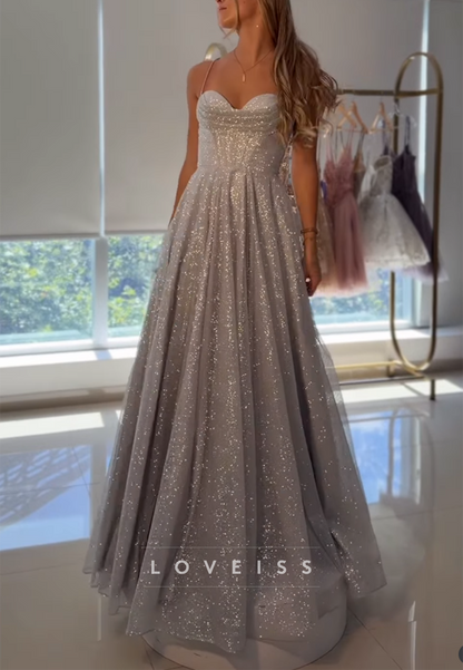 Glitter Tulle Sweetheart A-Line Evening Gown