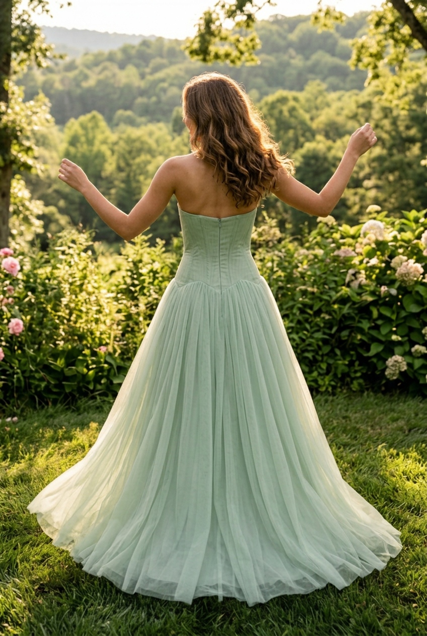Strapless Drop Waist Pleated Gown