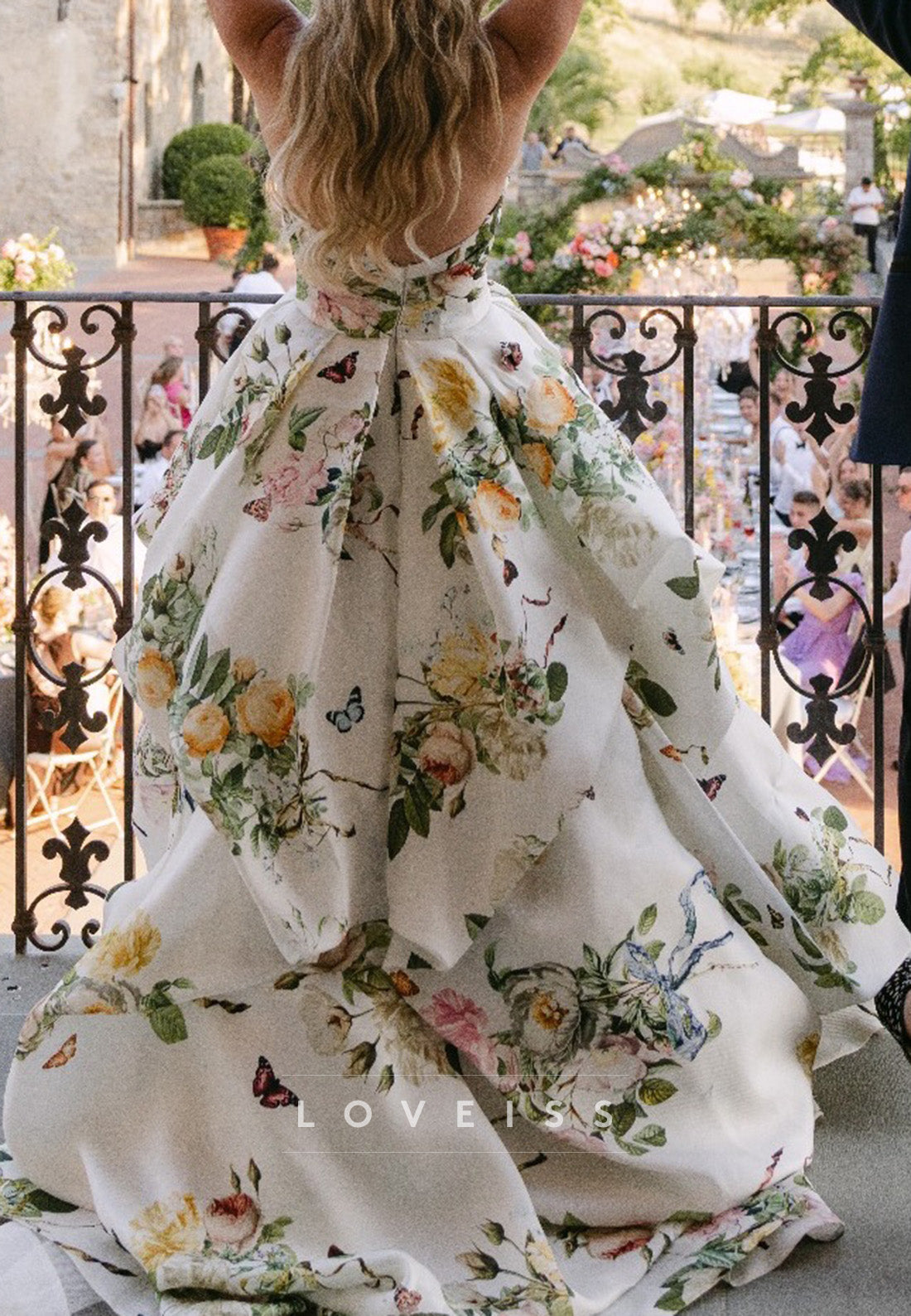 Floral Strapless Ball Gown with Peplum Drape