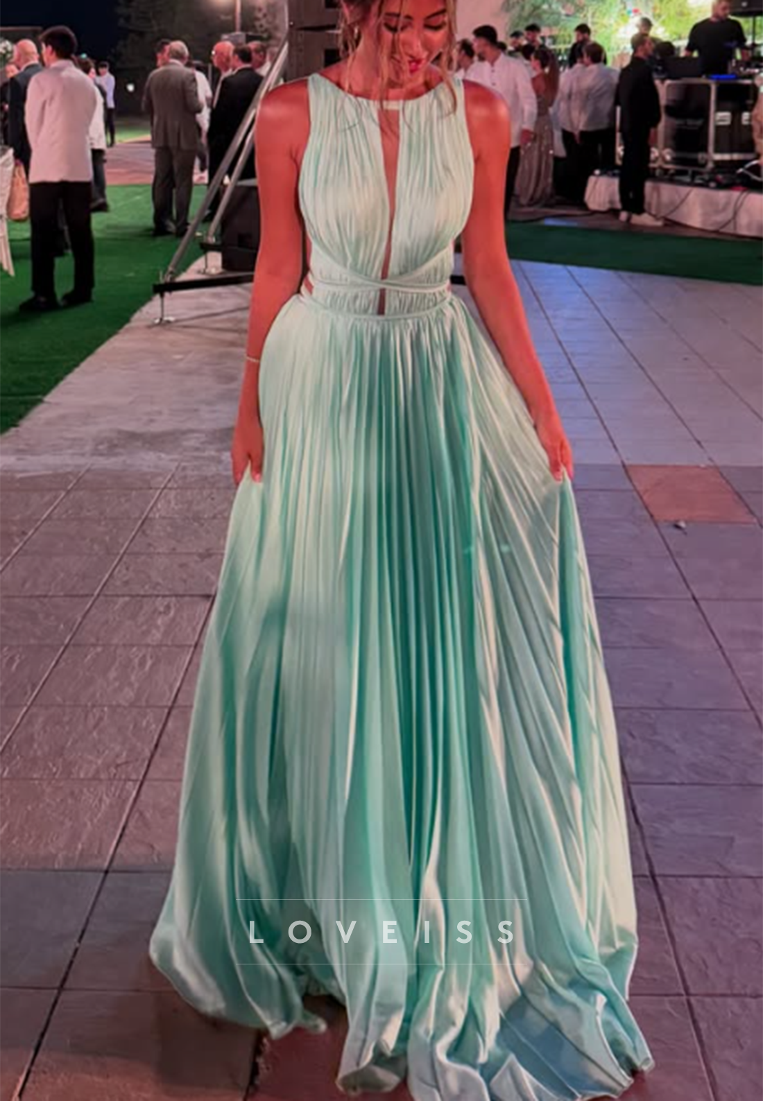 Pleated Cut-Out Maxi Dress with Open Back