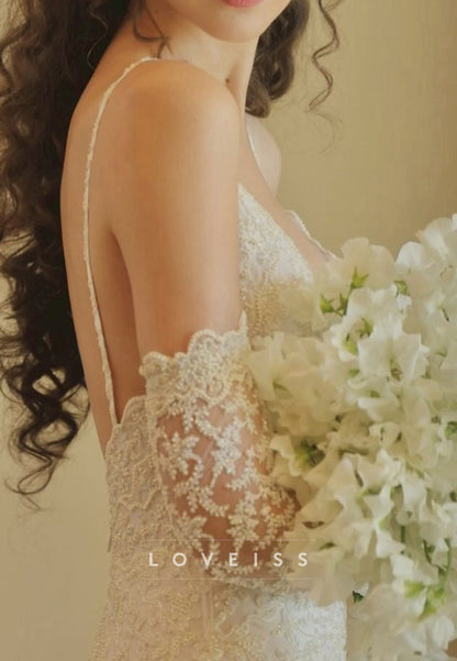 Lace Sheath Wedding Dress with Detachable Sleeves