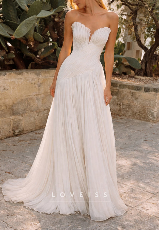Strapless Pleated Chiffon A-Line Wedding Dress