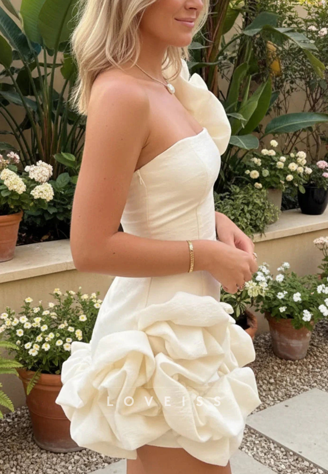 Asymmetric Off-the-Shoulder 3D Flower Mini Dress
