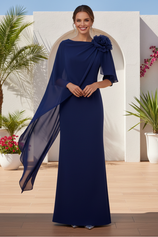 Floral Shoulder Cape Evening Gown