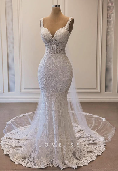 Lace Mermaid Wedding Dress with Cathedral Train
