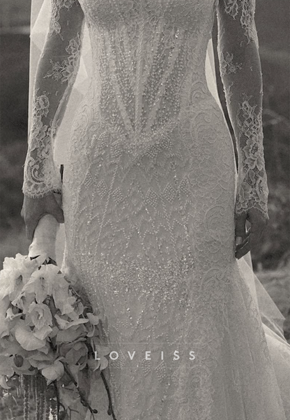 Lace High Neck Corset Mermaid Wedding Dress