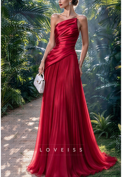 One-Shoulder Pleated A-Line Evening Gown