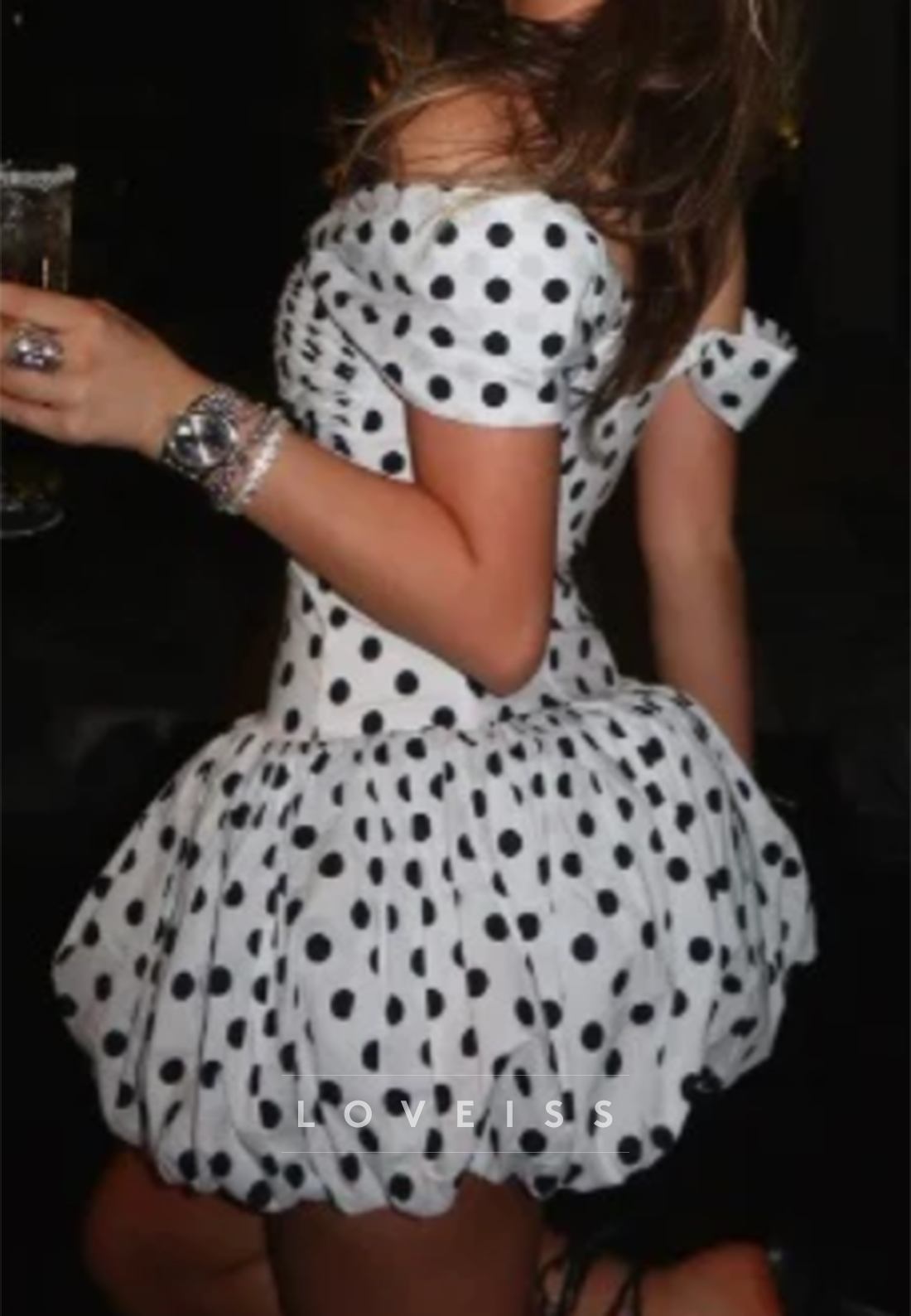 Cut-Out Polka Dot Bubble Skirt Mini Dress