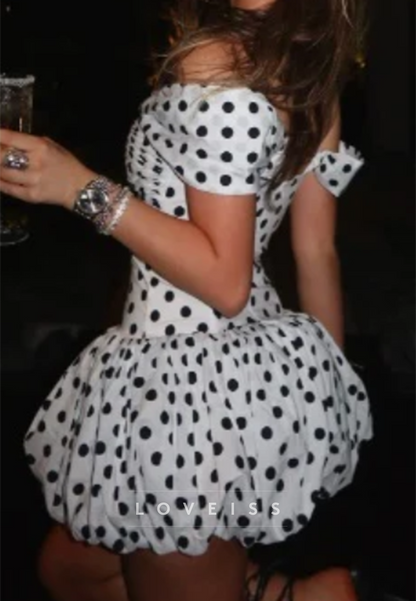 Cut-Out Polka Dot Bubble Skirt Mini Dress