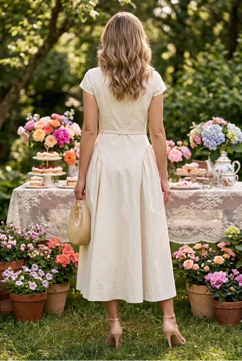 Belted Midi Dress with Side Draped Skirt