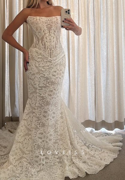Strapless Lace Mermaid Wedding Dress with Train