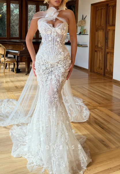 Corset Mermaid Wedding Dress with Halter Neck & Train