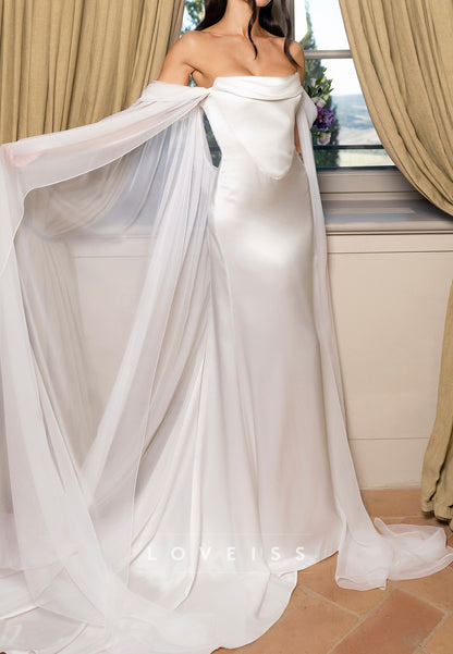 Cowl Neck Satin Bridal Gown with Cape