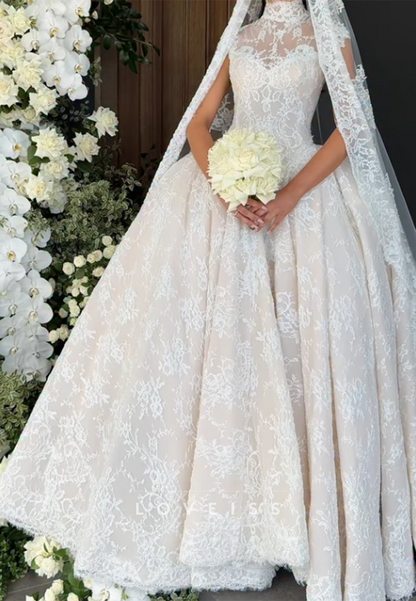 High-Neck Lace Ball Gown Wedding Dress