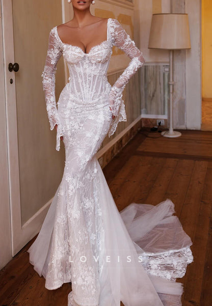 Corset Mermaid Lace Wedding Dress with Sleeves