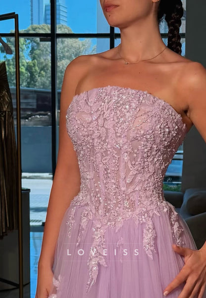 Strapless Beaded Corset Tulle A-Line Gown