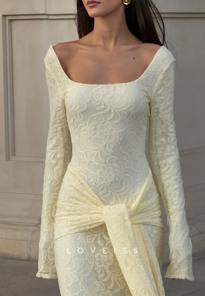 Lace Long Sleeve Mermaid Gown with Draped Sash