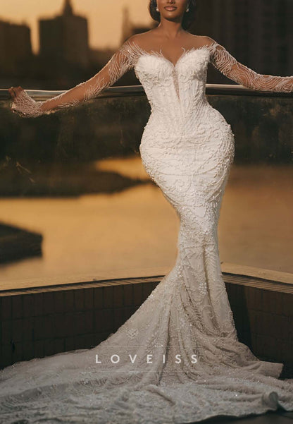 Beaded Mermaid Wedding Dress with Long Sleeves
