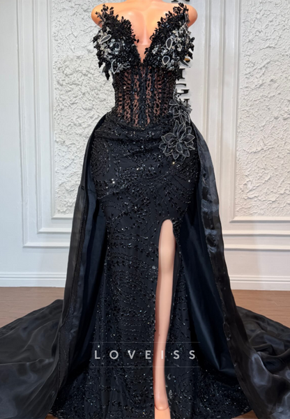 Beaded Corset Evening Gown with Overskirt