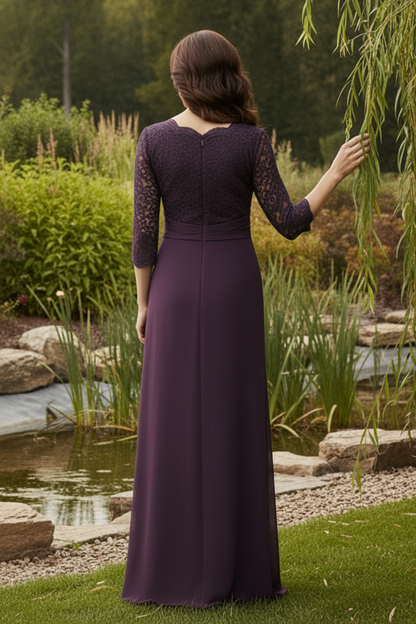 Scalloped Lace Bodice Ruffle Front Evening Gown