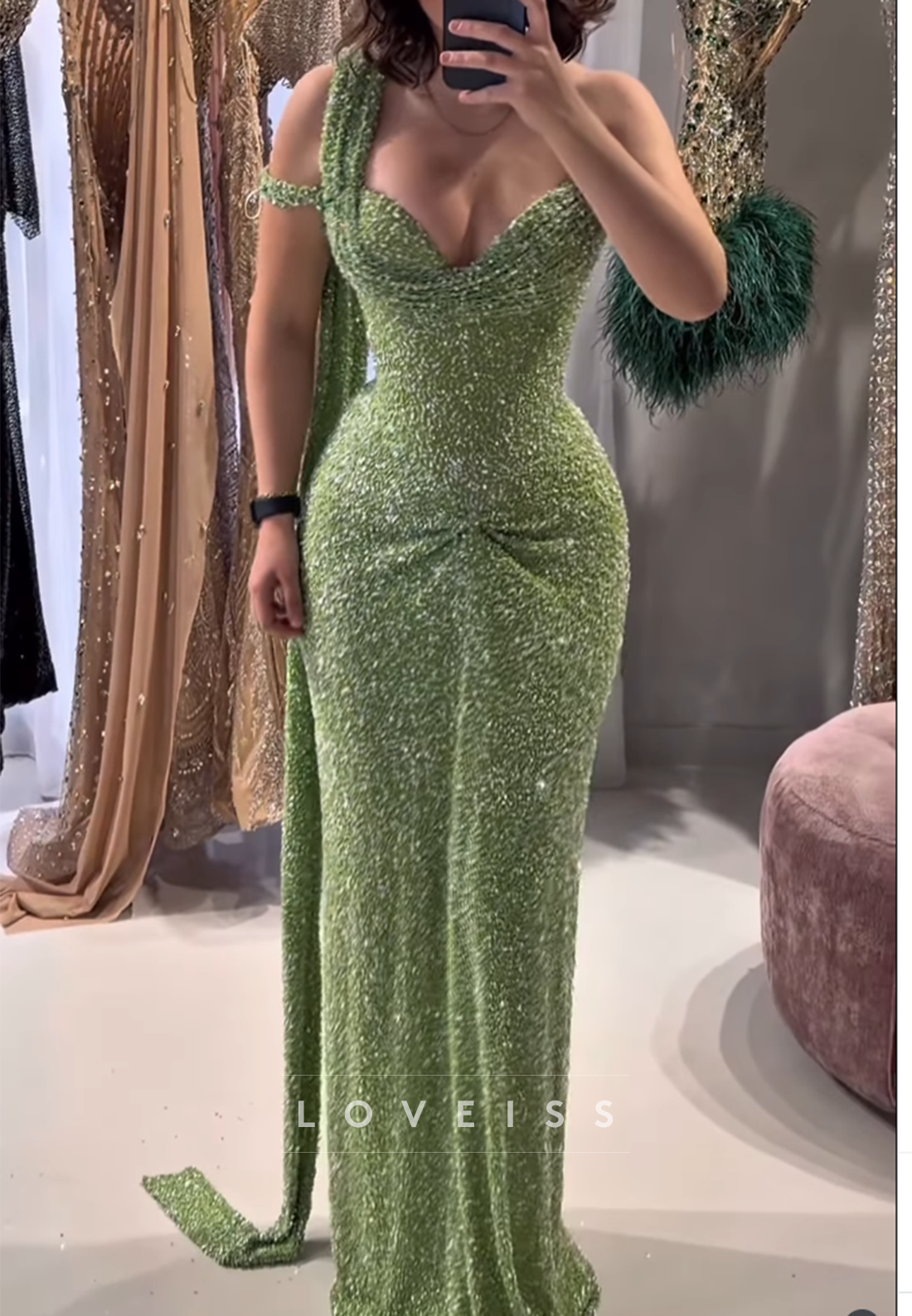 Asymmetrical Sweetheart Beaded Evening Gown