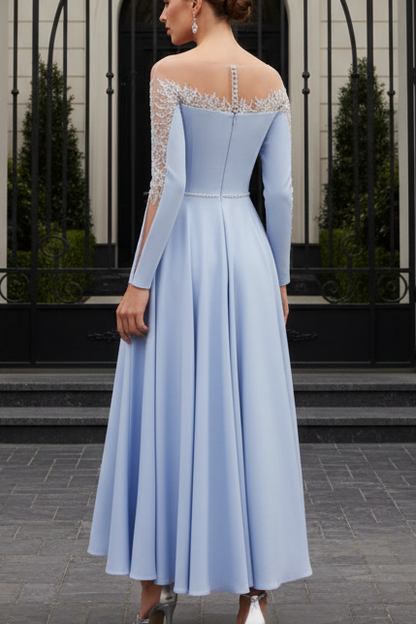 Illusion Beaded Long Sleeve Midi Dress