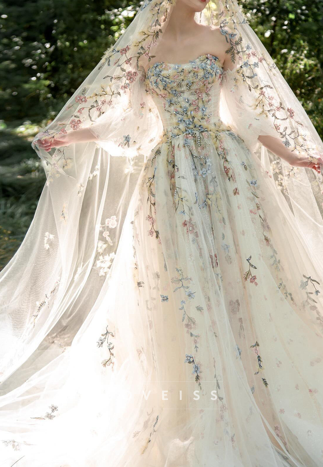 Embroidered Tulle A-Line Wedding Dress
