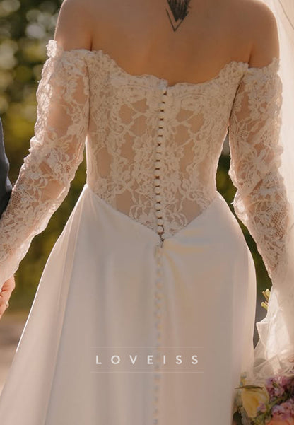 Off-the-Shoulder Lace Sleeve A-Line Wedding Dress