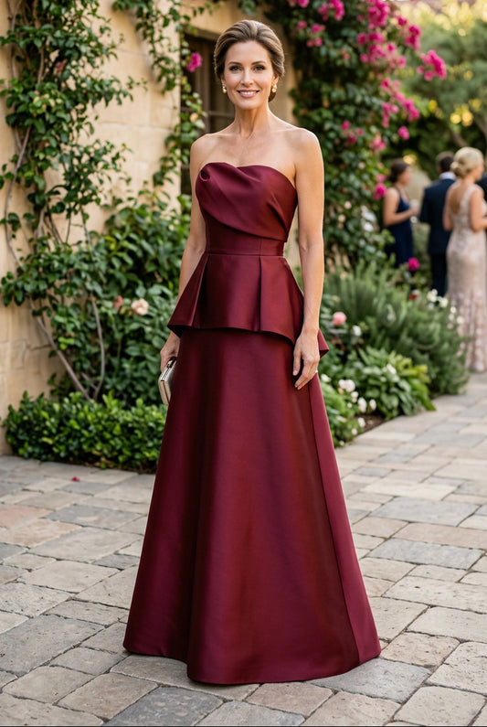 Strapless Peplum A-Line Evening Gown
