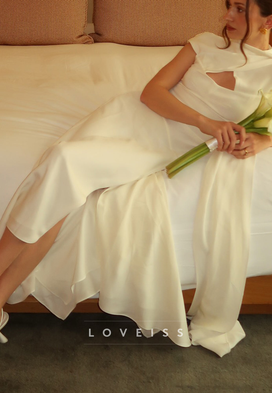 High Neck Cape Sheath Wedding Dress