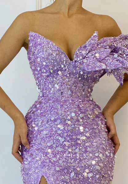 Asymmetrical Sequin Mermaid Gown with Slit