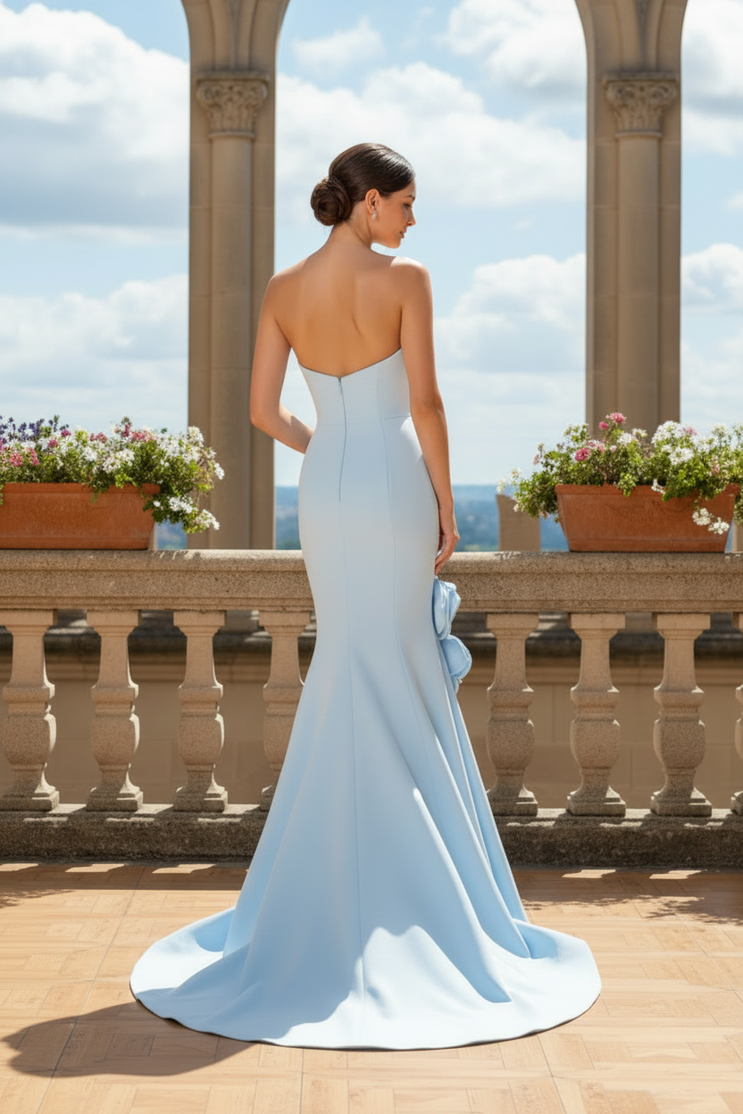 Strapless Mermaid Evening Gown with 3D Flowers