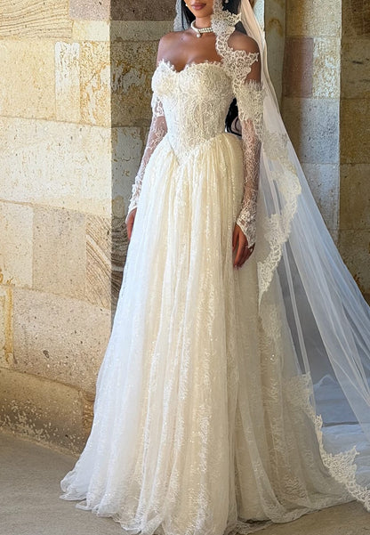Lace Off-the-Shoulder Ball Gown Wedding Dress