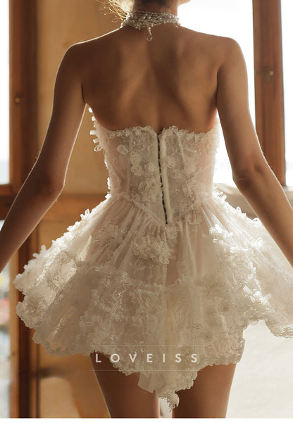 Strapless Corset 3D Floral Lace Tiered Mini Dress