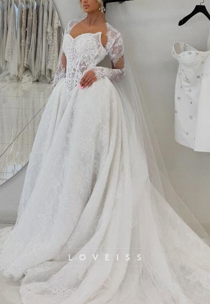 Long Sleeve Lace Ball Gown Wedding Dress with Corset