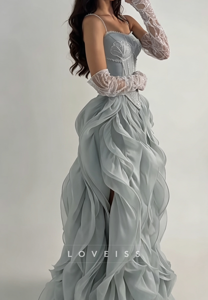 Embroidered Corset Ruffled Skirt Evening Gown