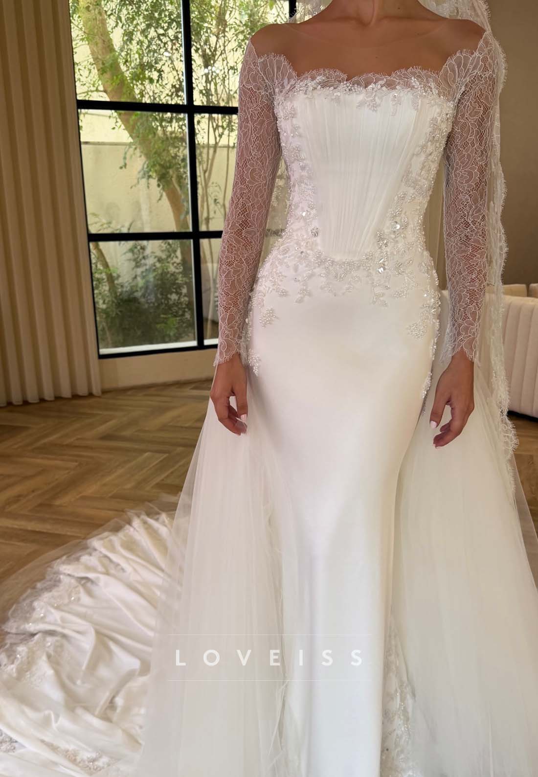 Off-the-Shoulder Lace Sleeve Corset Wedding Dress