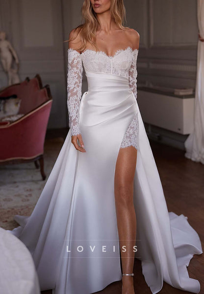 Lace Off-the-Shoulder Wedding Dress with Slit