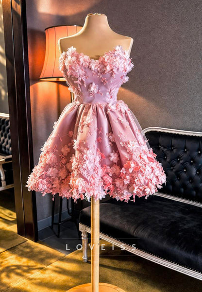 Strapless 3D Floral A-Line Cocktail Dress