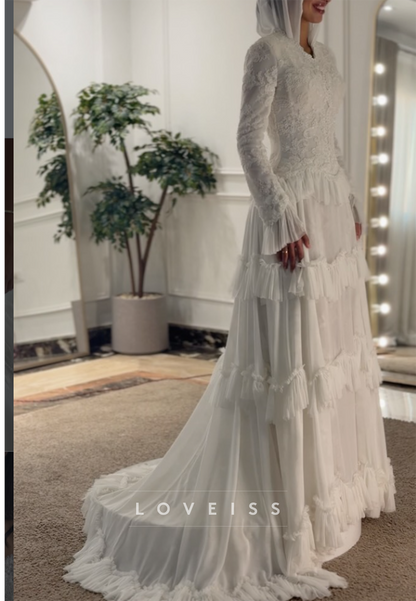 Tiered Ruffle Tulle and Lace Wedding Dress